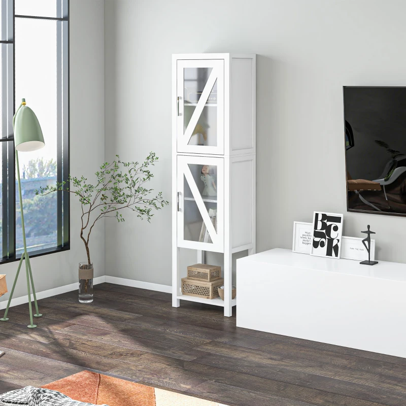 kleankin Columna de Baño Estantería para Baño con 2 Puertas Estantes Ajustables Armario Alto tipo Vitrina 45x30x170 cm Blanco