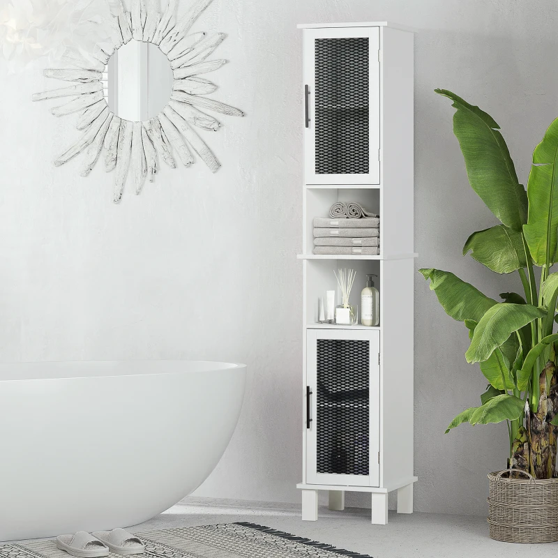 HOMCOM 6-Tier Bathroom Floor Cabinet, Tall Free Standing Cupboard with 2 Patterned Glass Doors for Kitchen, Hallway, Living Room