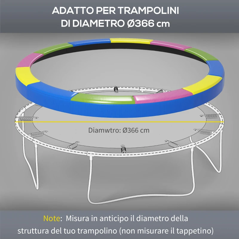 SPORTNOW Copertura Tappeto Elastico Ø366x30 cm Pieghevole e Portatile, in Plastica, PE e Schiuma, Multicolore