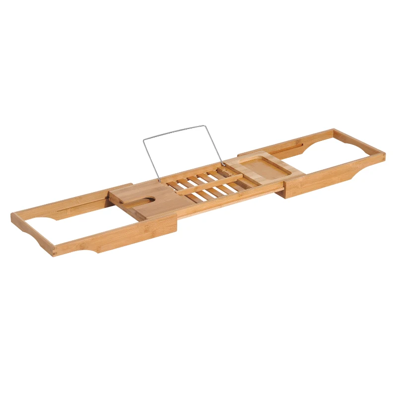 HOMCOM Pont tablette plateau de baignoire avec support de livre longueur réglable 70-105 cm bambou