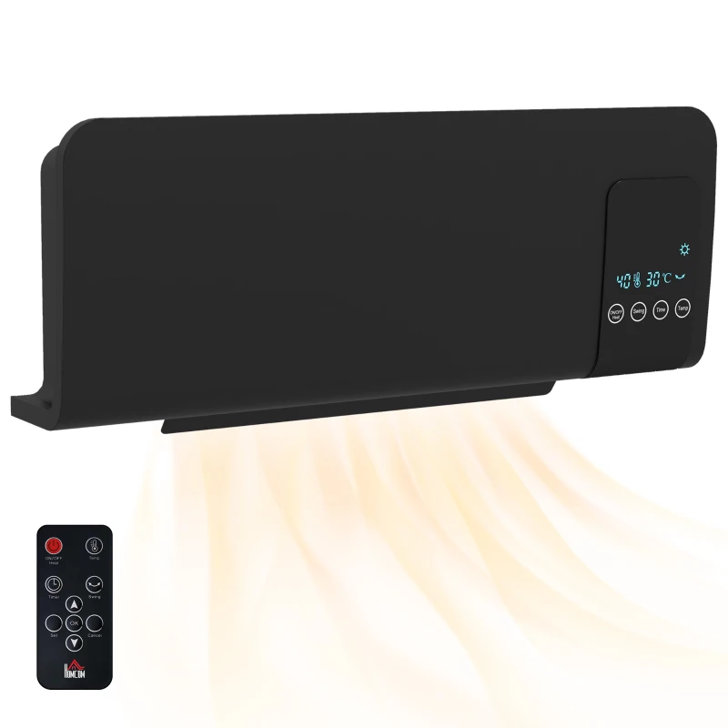 HOMCOM Calefactor Eléctrico de Pared 1000W/2000W Estufa con Pantalla LED y Mando a Distancia 54,5x12x21,5 cm Negro