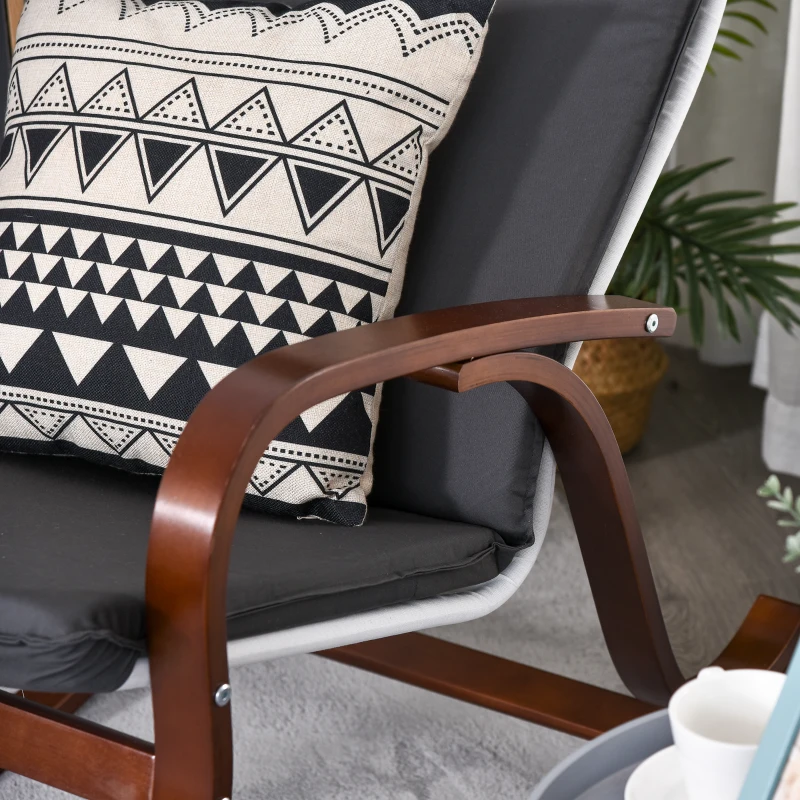 HOMCOM Rocking chair fauteuil à bascule grand confort coussin amovible coton gris bois eucalyptus