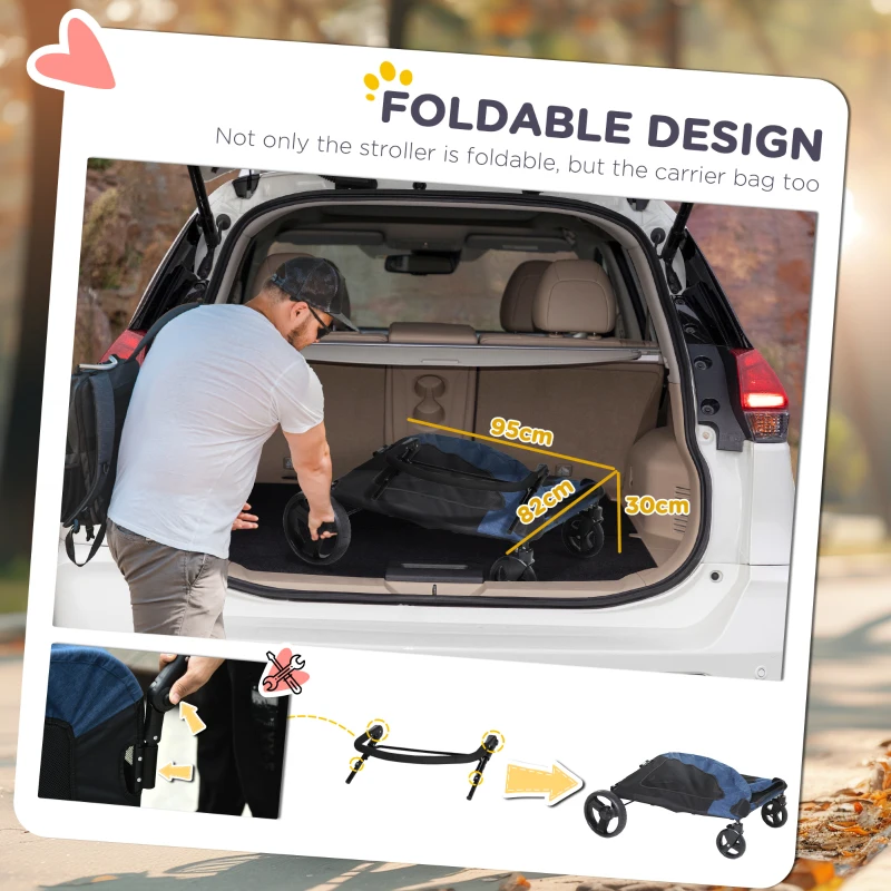 PawHut Dog Stroller 4 Wheels Pet Trolley Carrier Mesh Windows for Medium Large Dogs Traveling Blue