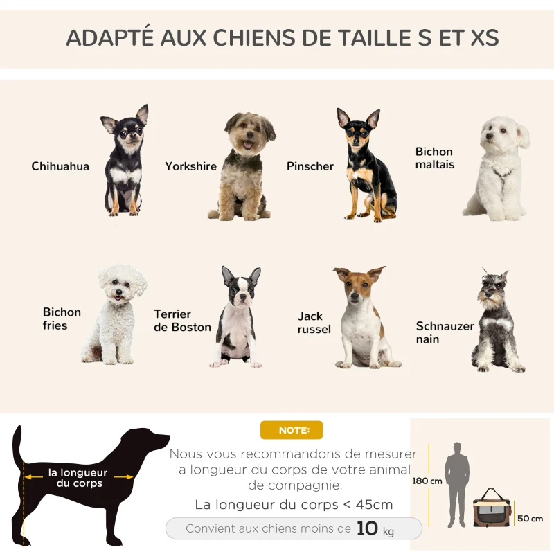 PawHut Sac de transport pliable - poignée, 3 entrées zippées, poche - coussin amovible - acier oxford polyester marron noir