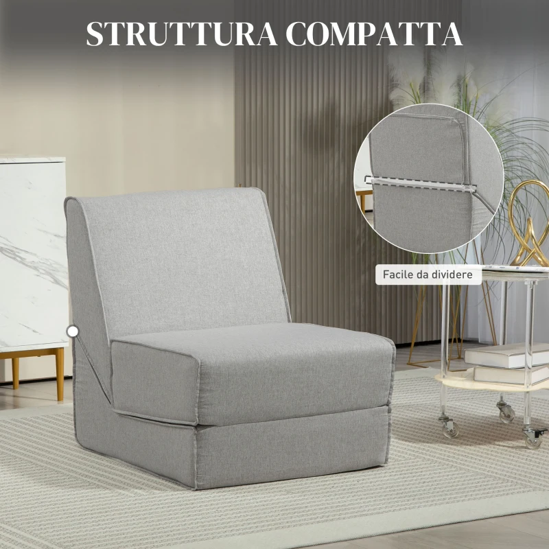HOMCOM Poltrona Moderna da Pavimento Convertibile in Chaise Longue in Tessuto, Grigio Chiaro