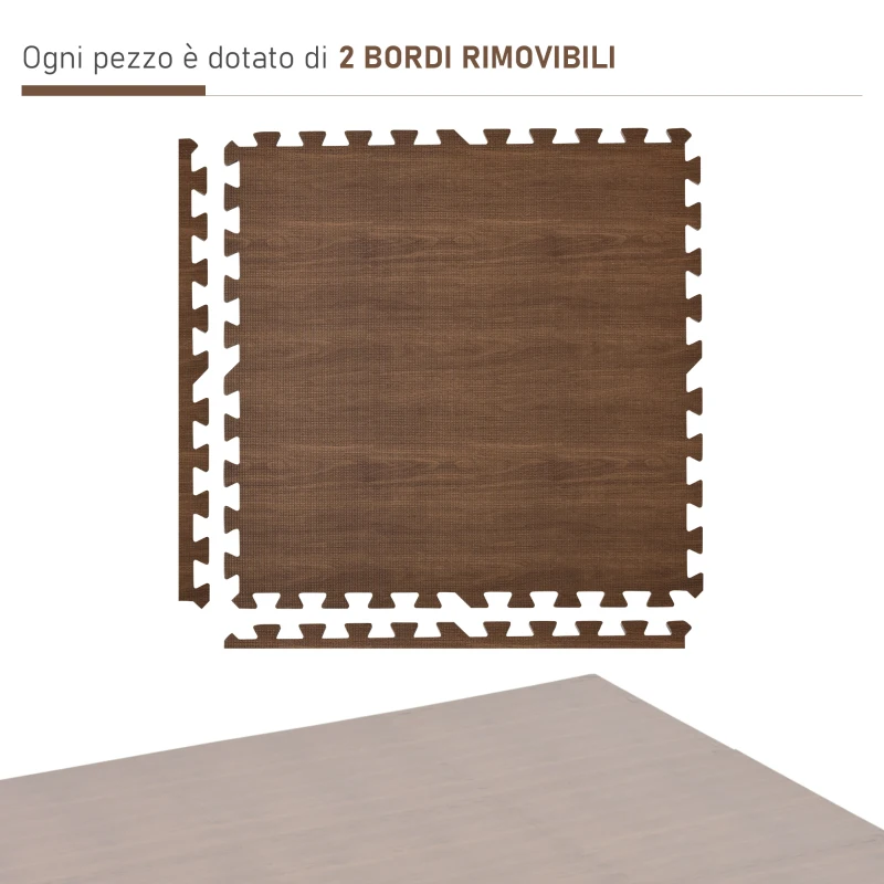 HOMCOM Tappeto Puzzle Morbido in EVA Antiscivolo con Effetto Legno, 9 Pezzi e 18 Bordi, per Fitness e Cameretta, Area coperta 3.24m²