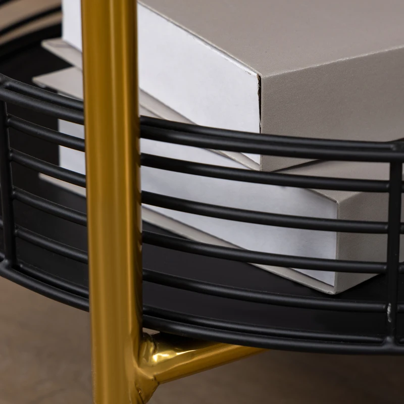 HOMCOM Beistelltisch 2-in-1 Design Industriedesign Serviertablett + Beistelltisch 1 Regal Stahl Gold + Schwarz