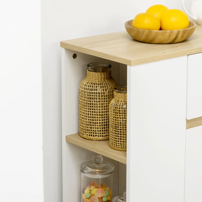 HOMCOM Aparador Armario de Cocina con 2 Puertas Cajón y 3 Estantes Abiertos para Salón Comedor 110x29,5x82 cm Blanco(m-9)