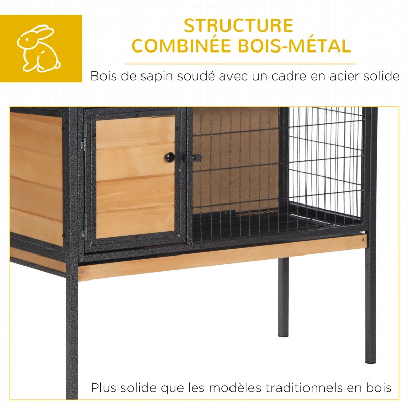 PawHut Cage à lapins en bois sur pieds, clapier pour rongeurs, cochons d'inde avec toit ouvrable - dim. 91,5L x 45l x 70H cm
