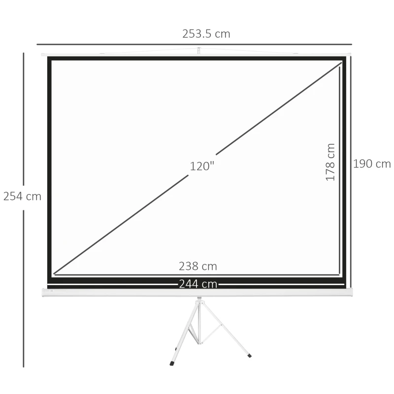 HOMCOM Telo Proiettore da 120" Formato 4:3 in Tessuto a Rete, Plastica e Metallo con Treppiedi, 244x190 cm, Bianco