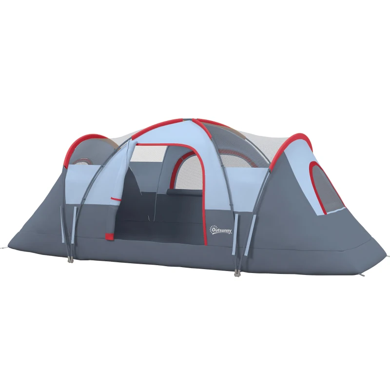 Outsunny Campingzelt für 5-6 Personen stabil wasserdicht Familienzelt mit Eingang Fenster Packtasche, Zelt mit 3000mm Wassersäule Tunnelzelt Kuppelzelt für Camping Reise Garten, Hellgrau