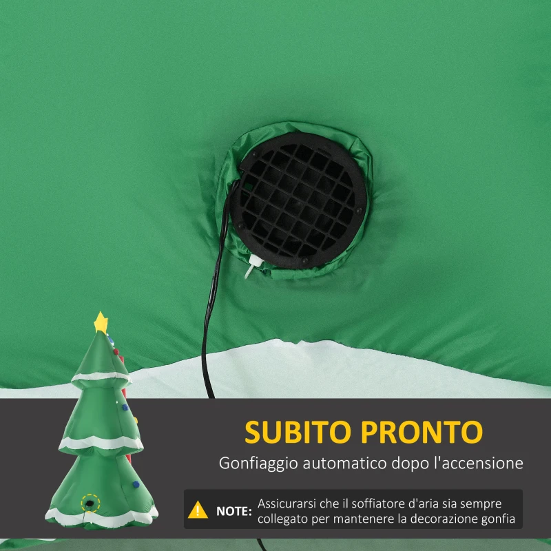 Outsunny Albero di Natale Gonfiabile con Babbo Natale e Luci LED, Gonfiatore Incluso, 162x125x247cm