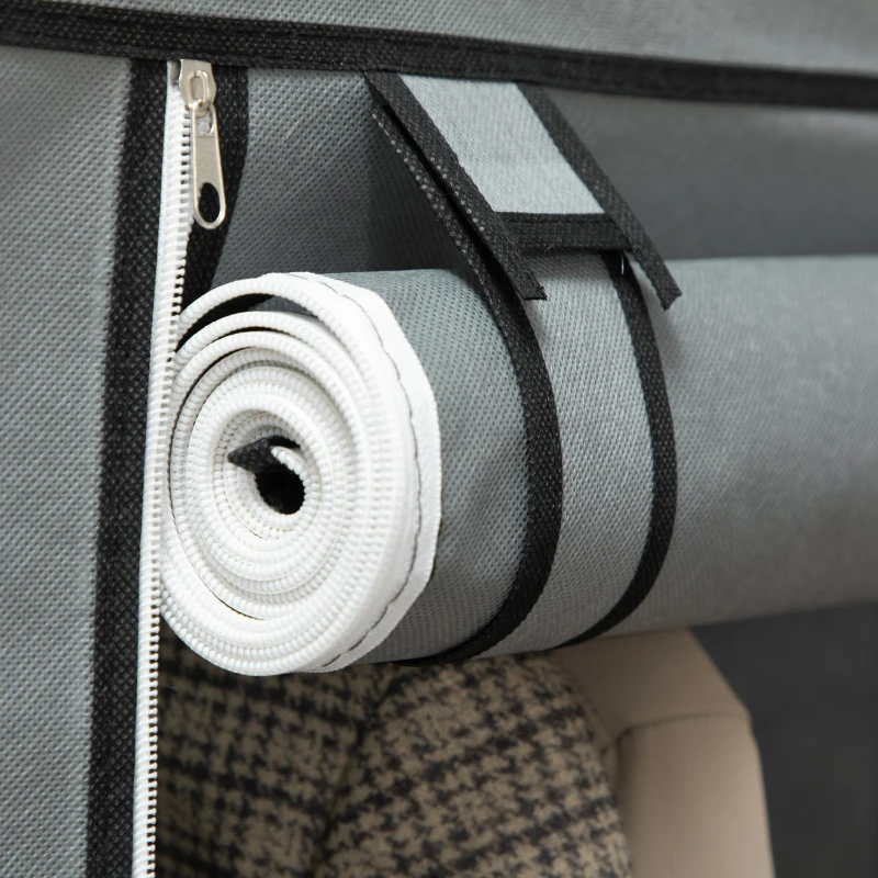 HOMCOM Armario de Tela Plegable Ropero Portátil con 8 Estantes y 2 Barras de Colgar para Dormitorio 125x43x162,5 cm Gris