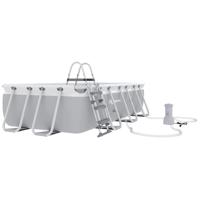 Outsunny Piscine rectangulaire hors-sol tubulaire avec échelle, pompe et filtre, acier et PVC - 425L x 230l x 101H cm, gris