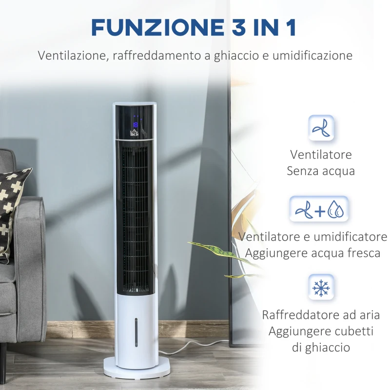 HOMCOM Ventilatore Raffrescatore Evaporativo 3 Modalità e 3 Velocità, Timer, Oscillazione e Telecomando, Bianco
