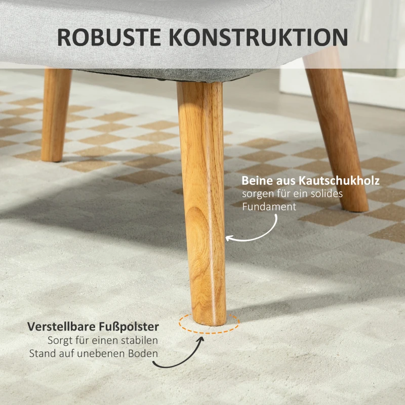 HOMCOM Gepolsterter Loungesessel in Leinenoptik, Armlehne, Holzbeine, für Wohnzimmer, Schlafzimmer, Hellgrau