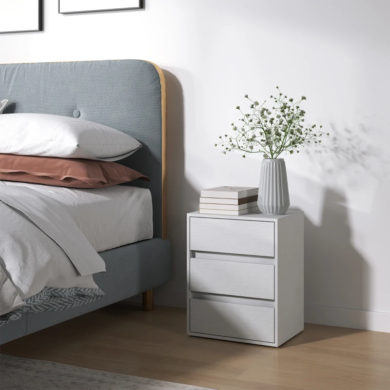 HOMCOM Cassettiera 3 Cassetti Moderna in Legno Bianco, 40x30x50.5 cm