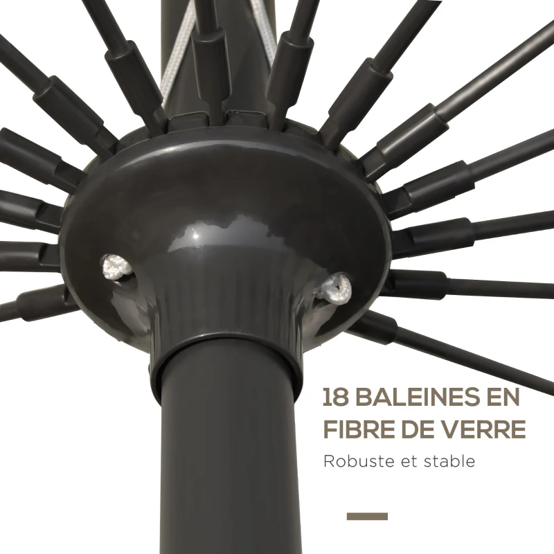 Outsunny Parasol droit parasol de jardin inclinable rond avec 18 baleines manivelle mât en métal fibre de verre Ø 2,5 m polyester haute densité beige