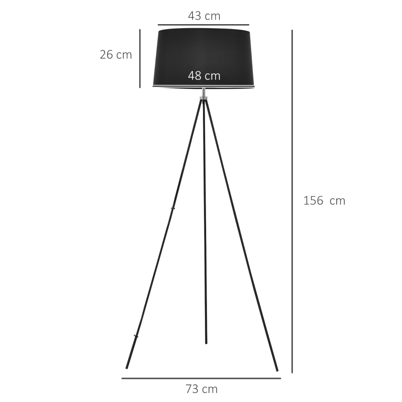 HOMCOM Stehlampe Tripod Schlafzimmer Standleuchte Stehleuchte 40 W Skandinavisch Stoff + Metall schwarz ∅73 x 156 cm