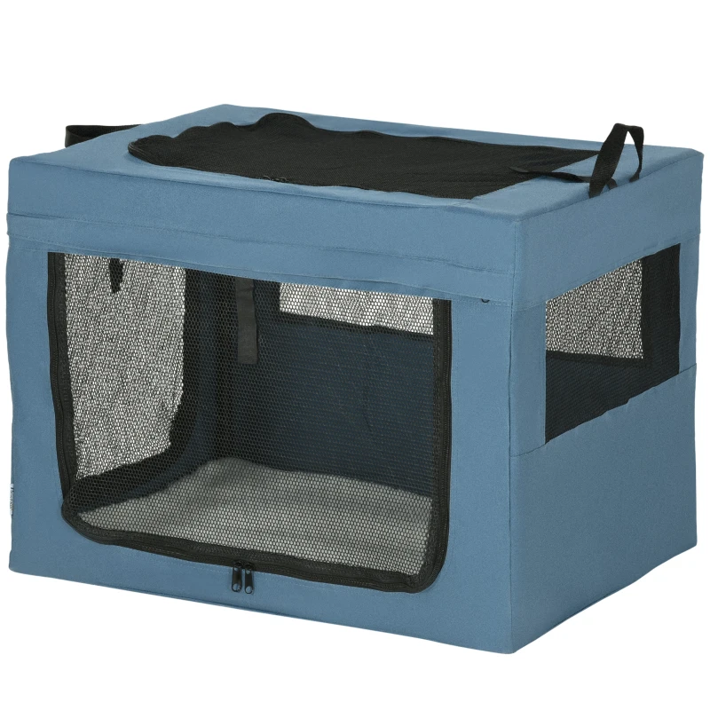 PawHut Sac de transport pliable pour animaux de compagnie avec poignée tissu en maille 69 x 51 x 51 cm bleu noir