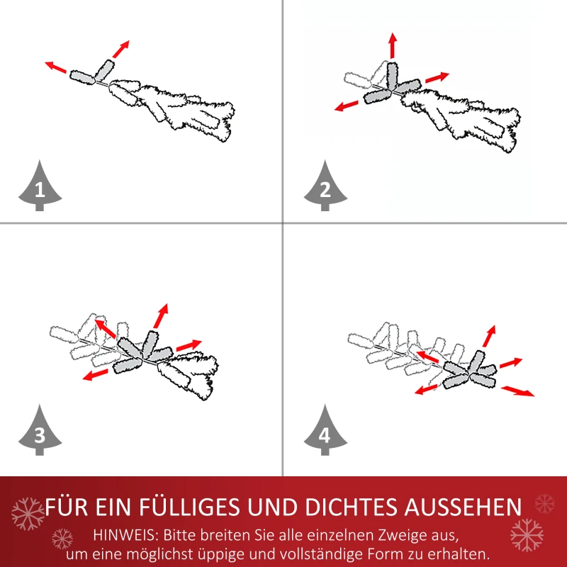 HOMCOM Künstlicher Weihnachtsbaum mit LED-Lichtern 1,2 m 130 Zweige Kunststoff Grün + Mehrfarbig