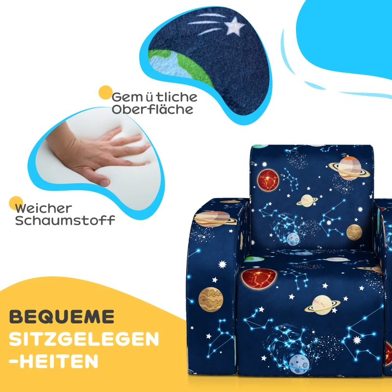 AIYAPLAY Kindersessel mit Bettfunktion, bis 3 Jahre/45 kg, Planeten-Muster, 46,5x93x28,5 cm, Blau