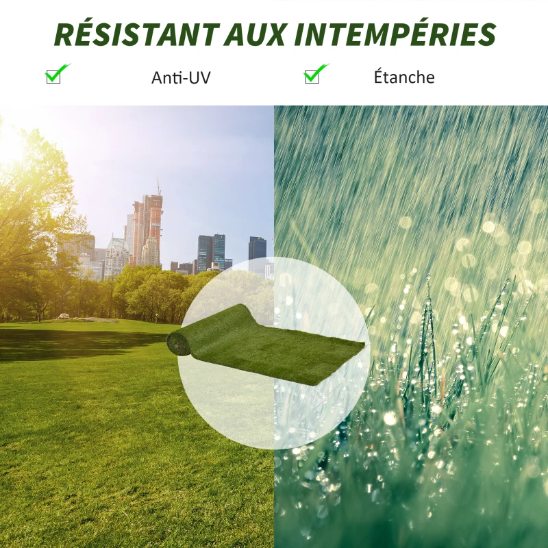 Outsunny Gazon synthétique Artificiel Moquette extérieure dim. 4L x 1l m Herbes Hautes denses 3 cm Vert