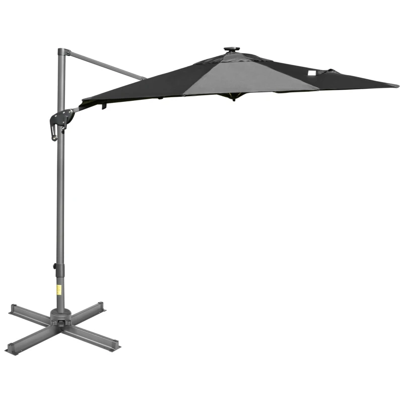 Outsunny Parasol déporté octogonal parasol LED solaire inclinable pivotant manivelle piètement aluminium dim. Ø 3 x 2,55H m gris