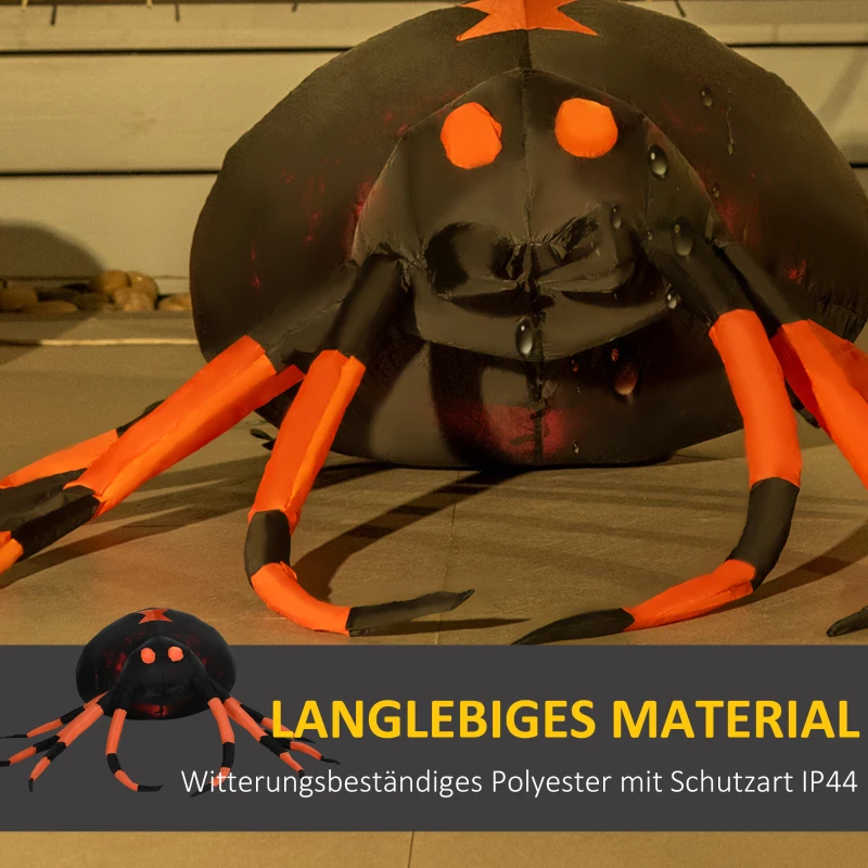 Outsunny Selbstaufblasende Halloweendekoration Große Spinne inkl. Gebläse, LED-Lichter, 160 cm x 150 cm x 43 cm, Orange + Schwarz