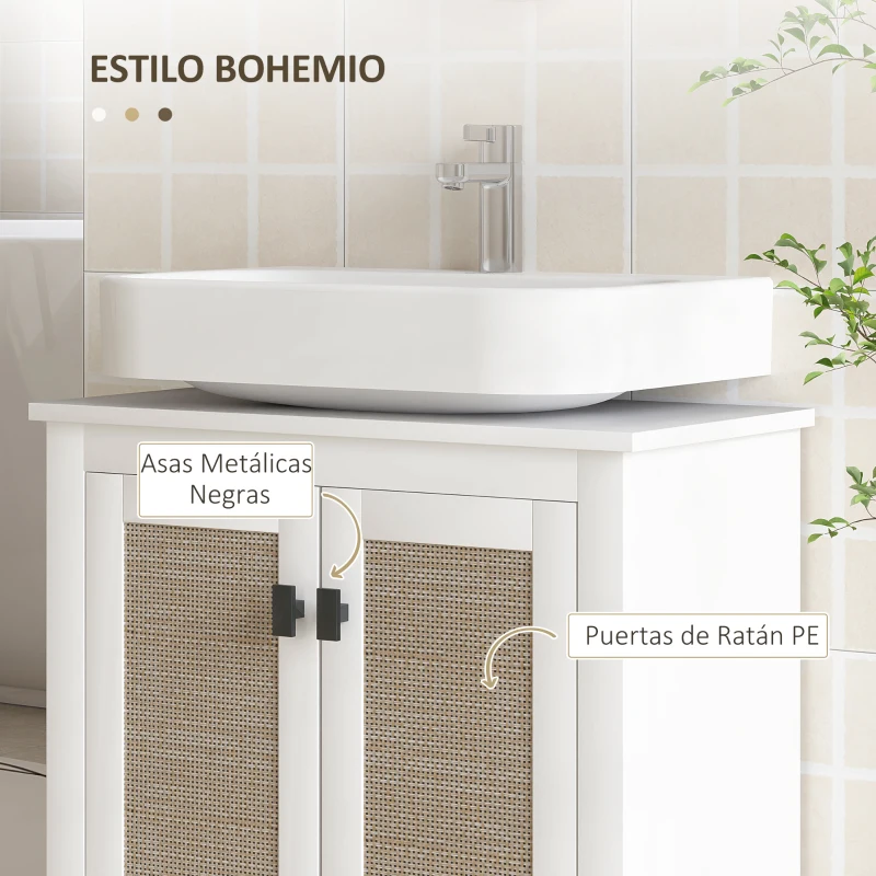 HOMCOM Mueble para Debajo del Lavabo con 2 Puertas 2 Estantes y Sistema Antivuelco para Cuarto Baño 60x30x60 cm Blanco