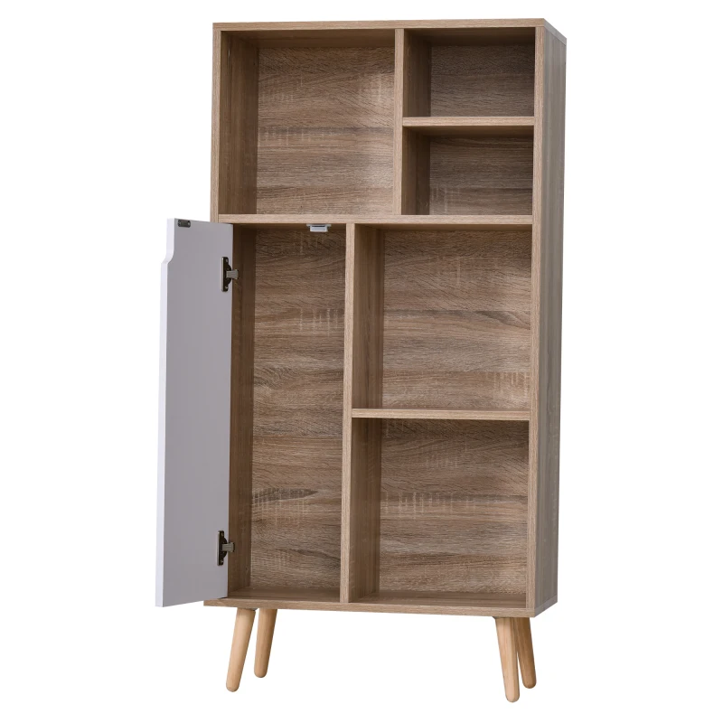 HOMCOM Freestanding Bookshelf Living Room Bookcase Storage Cabinet with 5 Shelves and Door Cupboard for Home Office, Bedroom, Study, White