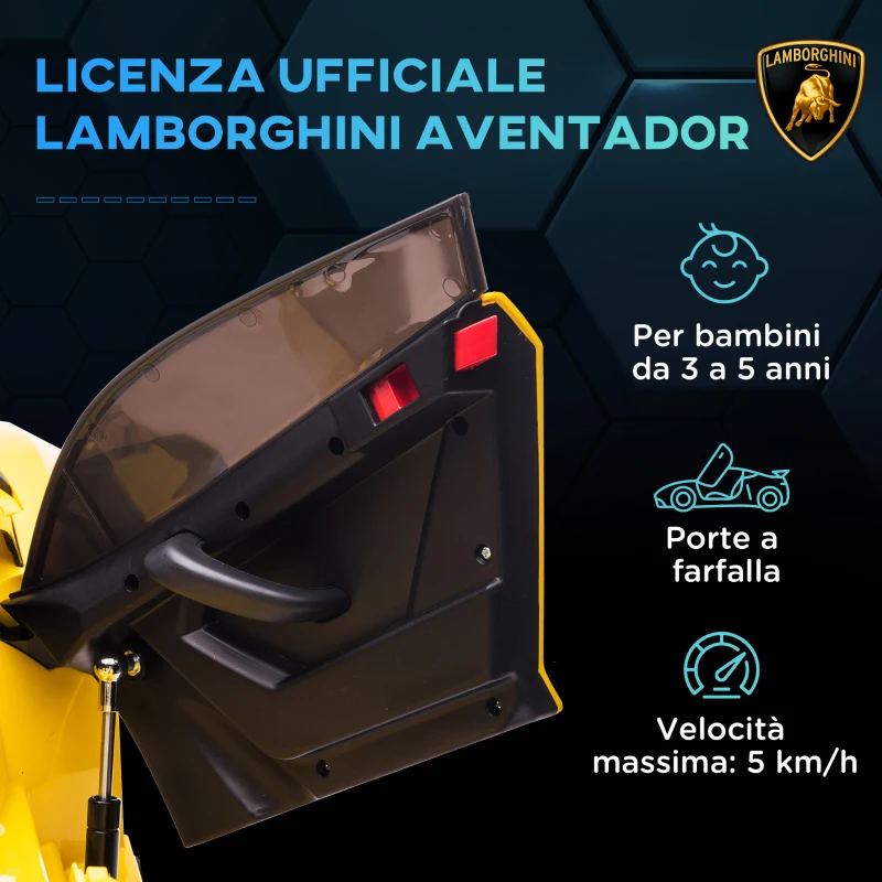 HOMCOM Macchina Elettrica per Bambini 12V con Licenza Lamborghini, Telecomando, Clacson e Musica, Giallo