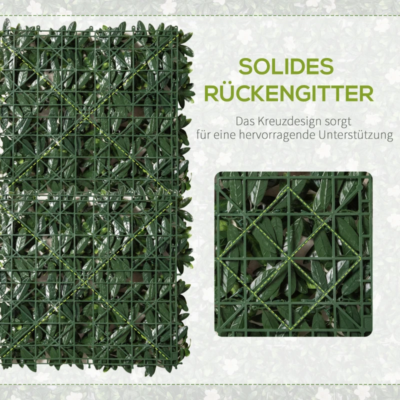 Outsunny 12 Stück künstliches Pflanzenwand Hecke 50x50 cm UV-Schutz Sichtschutz Rhododendronblätter Design Heckenpflanze für Garten Outdoor Dekor