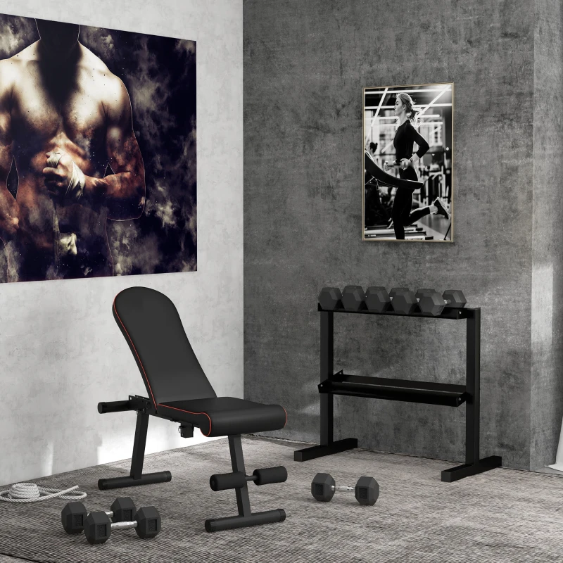 SPORTNOW Estante para Mancuernas de 2 Niveles Soporte de Almacenamiento para Mancuernas Acero Carga 270 kg 94x52,5x82 cm Negro