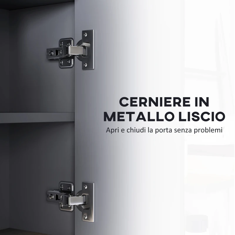 HOMCOM Specchiera Bagno a 3 Ante con Armadietto 8 Vani e Ante Ammortizzate, 80x20x60 cm, Grigio