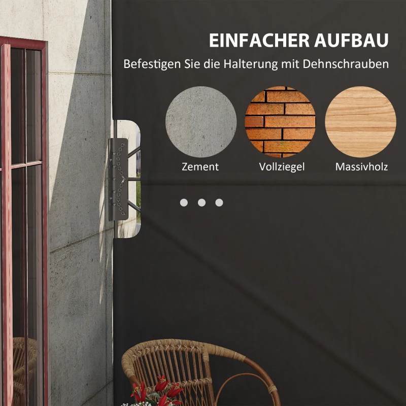 Outsunny Seitenmarkise, wetterbeständig, klappbar, 237 cm x 160 cm, Dunkelgrau