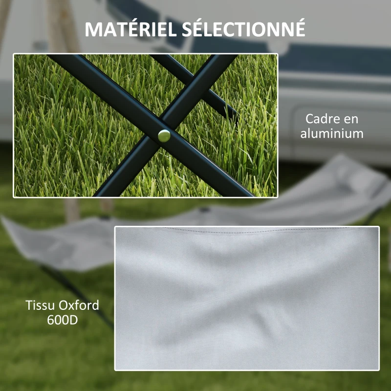 Outsunny Lot de 2 Bains de soleil transats pliables chaises longues avec poche latérale, appui-tête en Oxford gris