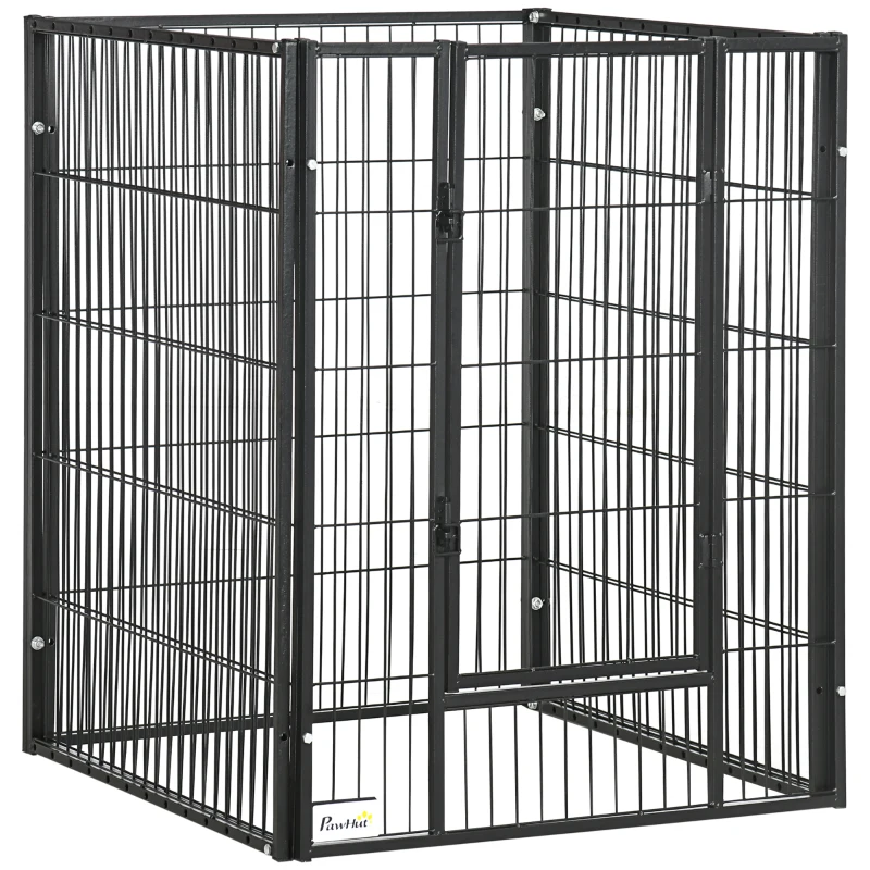 PawHut Parque para Perros de 6 Paneles Valla Metálica para Mascotas con Ancho Ajustable 82,5-150x79x101 cm Negro