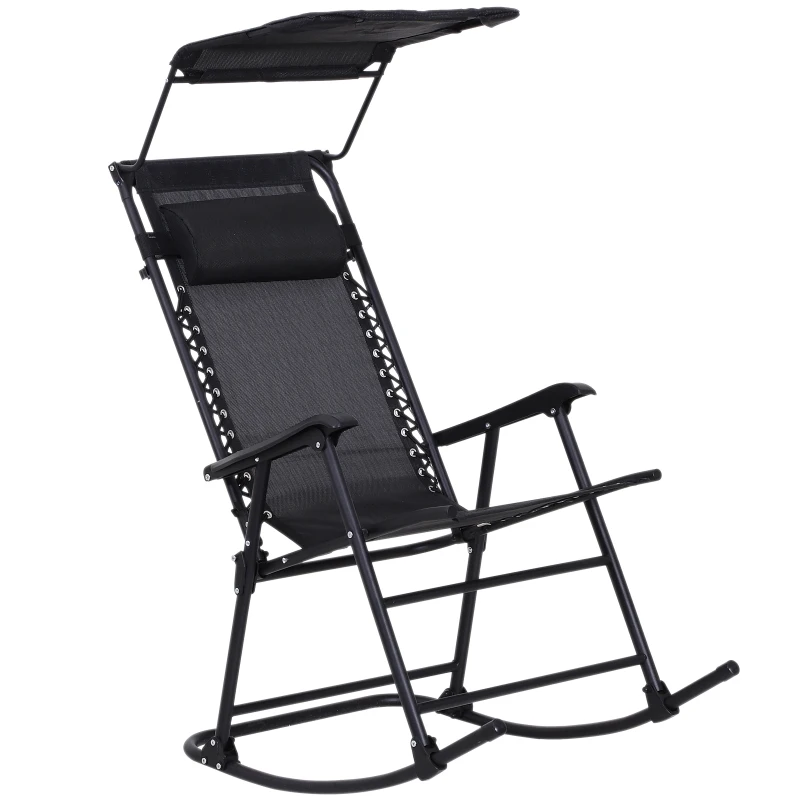 Outsunny Sedia a Dondolo da Giardino Ergonomica, Sdraio da Esterno Pieghevole con Tettuccio Rimovibile in Acciaio e Texteline 105 x 64 x 125cm, Nero