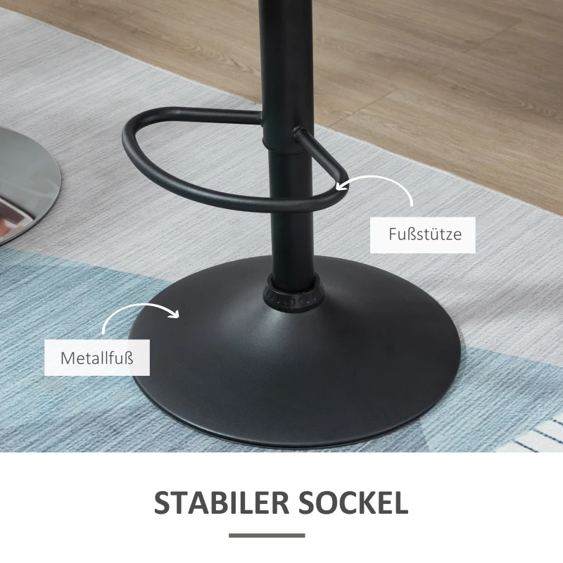 HOMCOM 2er-Set Barhocker drehbare Barstühle mit Lehne höhenverstellbarer Bistrohocker Tresenhocker Samt Touch armloser Schaumstoff Schwarz 51,5x 57,5 x 93-114,5 cm