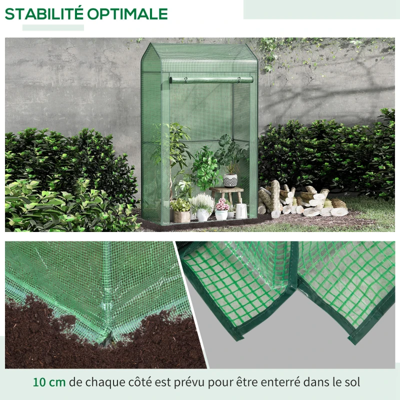 Outsunny Serre de Jardin Serre à tomates avec Porte zippée déroulante bâche PE Haute densité 130 g/m² Anti-UV métal dim. 1L x 0,51l x 1,7H m Vert