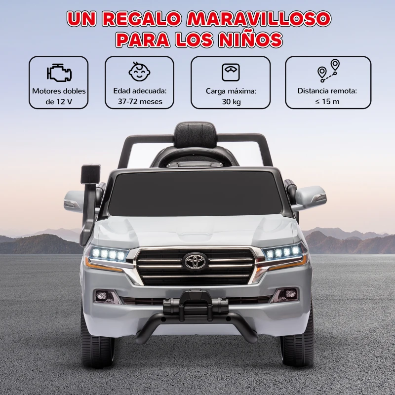 AIYAPLAY Coche Eléctrico para Niños de +3 Años Toyota LAND CRUISER con Batería 12V Mando a Distancia y Música MP3 Gris