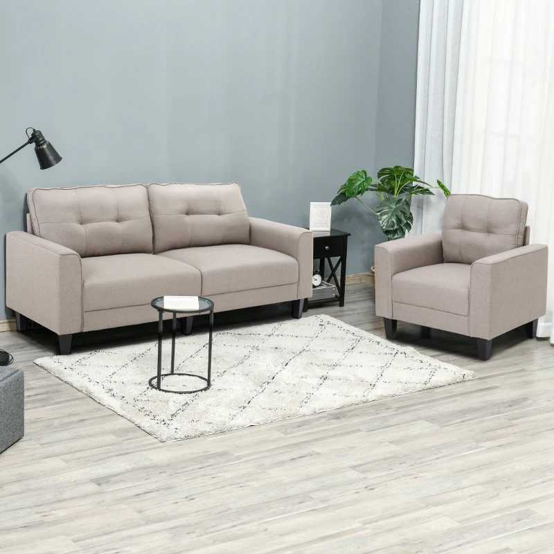 HOMCOM Poltrona Moderna in Tessuto con Piedini in Legno per Camera e Soggiorno, 90x72x91cm, Beige