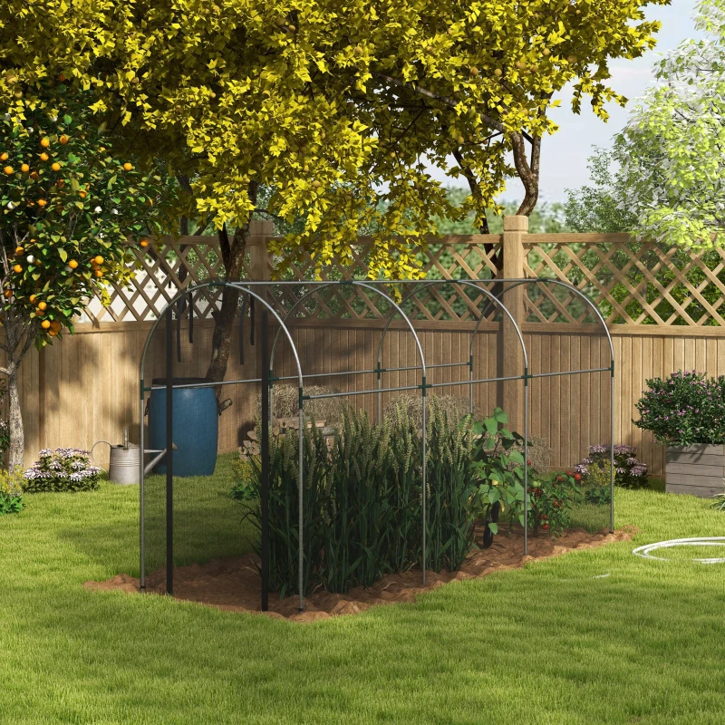 Outsunny 360 x 120cm Galvanised Steel Fruit Cage, Plant Protection Tent with Zipped Door, Black