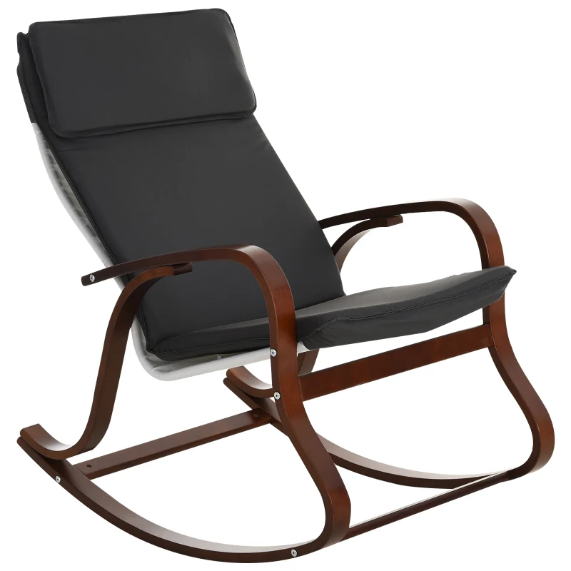 HOMCOM Rocking chair fauteuil à bascule grand confort coussin amovible coton gris bois eucalyptus