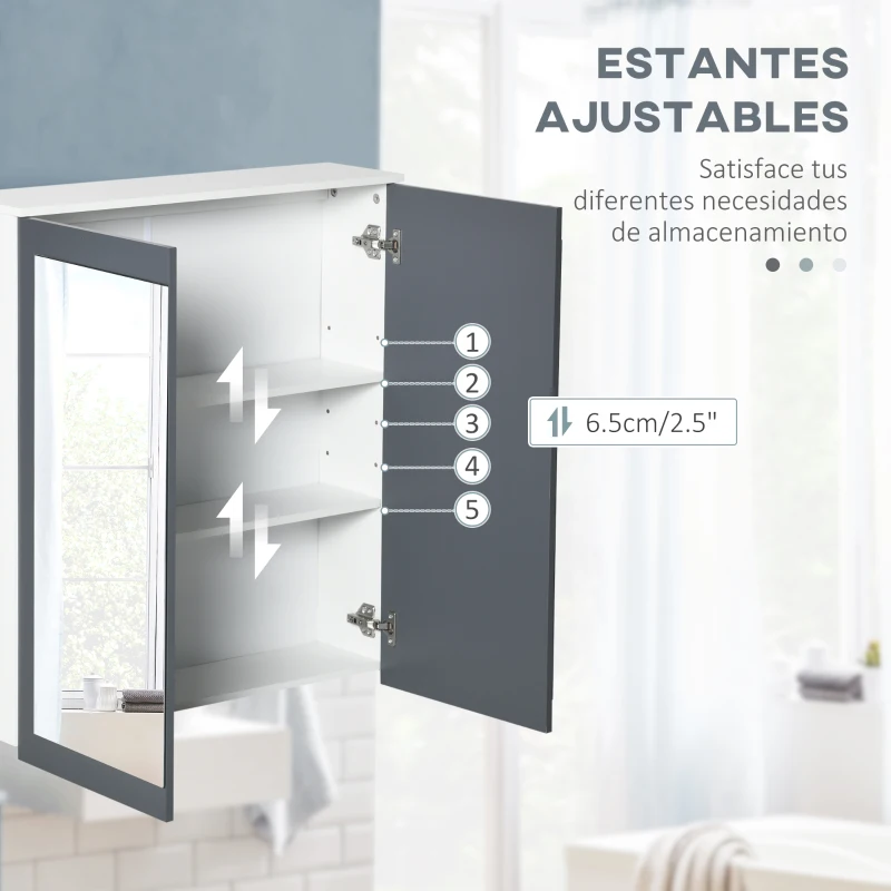 kleankin Armario de Baño con Espejo Armario de Baño para Colgar con 2 Puertas de Vidrio y Estantes Ajustables 69x17x75,5cm Blanco