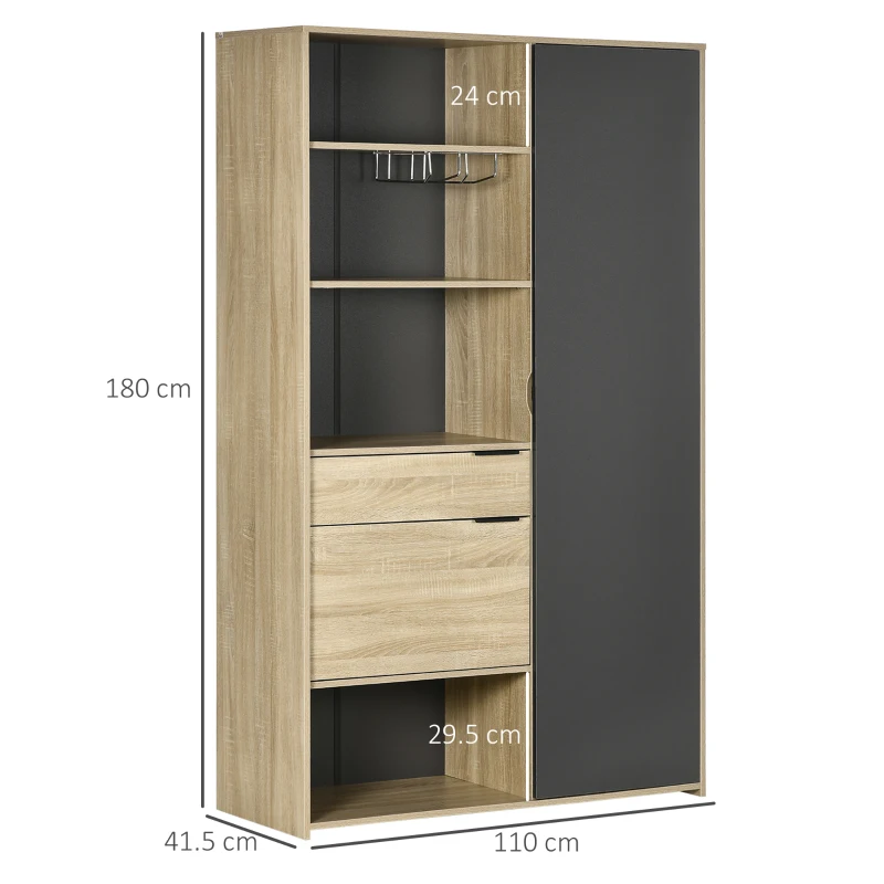 HOMCOM Credenza Moderna con Armadietto, Cassetto e Porta Calici, 110x41.5x180cm, Legno Naturale e Grigio