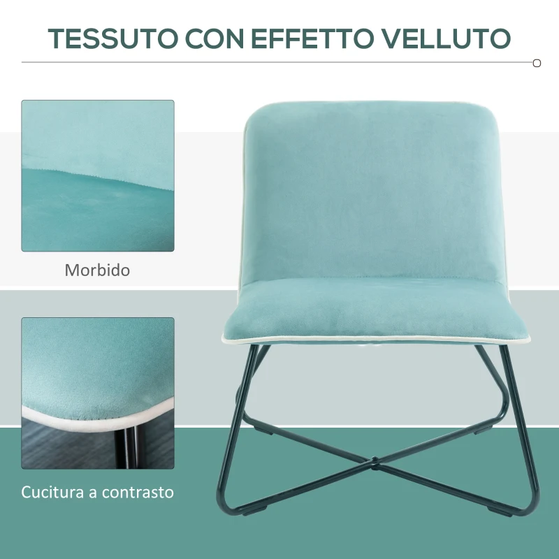 HOMCOM Poltrona in Velluto Stile Nordico Senza Braccioli con Base in Metallo Incrociata, 55x69x68cm, Verde