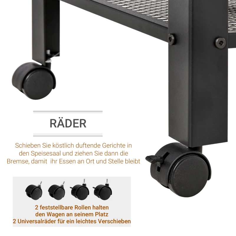 HOMCOM Küchenwagen Rollwagen mit 3 Ebenen Küchenrollwagen mit Tischplatte und Regalen, Küchenregal auf Rollen, im Vintage-Industriedesign Allzweckwagen für Küche Bad Büro Wohnzimmer Natur