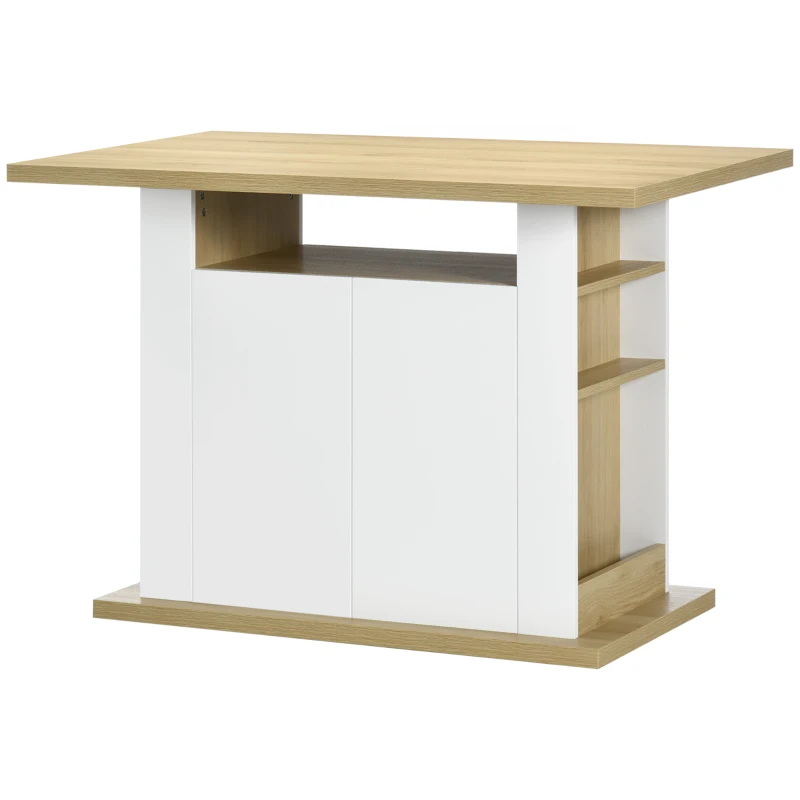 HOMCOM Isola per Cucina 4-6 Persone con Armadietti e Ripiani Aperti, in Truciolato, 110x70x75.5 cm, Bianco e color Legno(m-10)